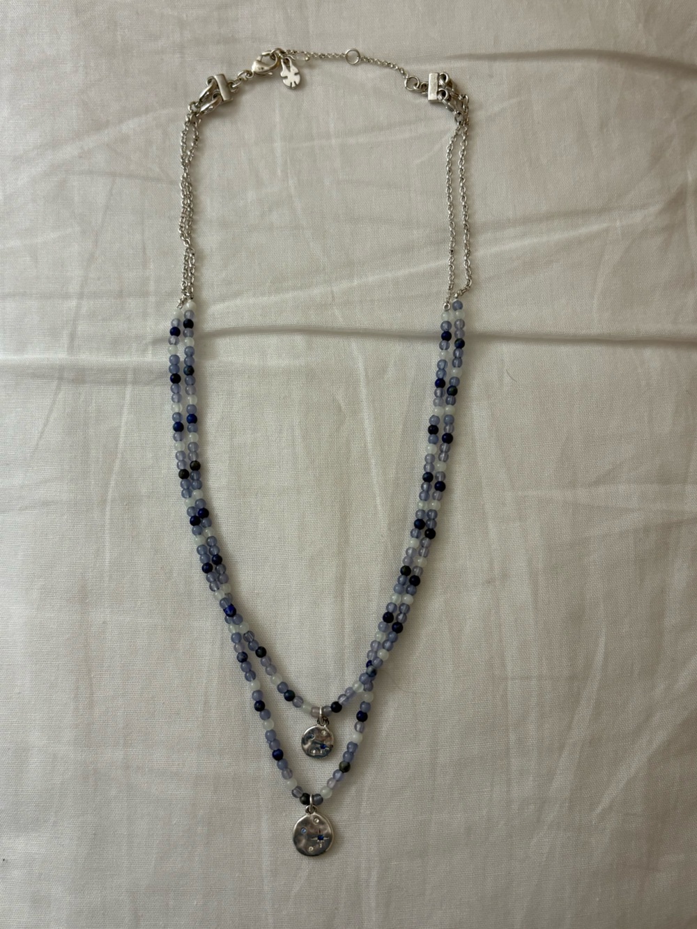 Delicate Blue Beaded Double-Strand Necklace with Silver Star Discs - Picture 3 of 3